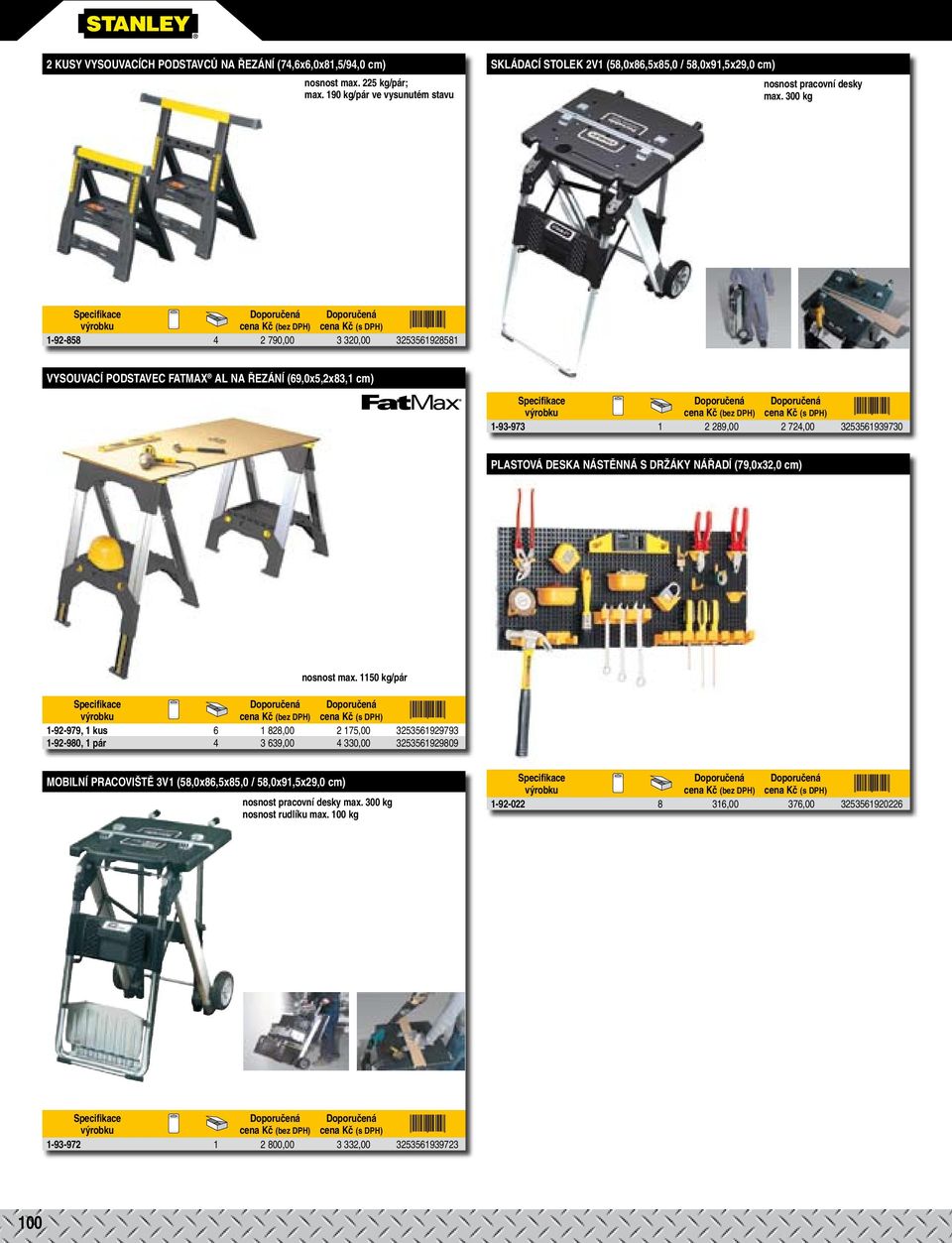 300 kg 1-92-858 4 2 790,00 3 320,00 3253561928581 VYSOUVACÍ PODSTAVEC FATMAX AL NA ŘEZÁNÍ (69,0x5,2x83,1 cm) 1-93-973 1 2 289,00 2 724,00 3253561939730 PLASTOVÁ DESKA NÁSTĚNNÁ S DRŽÁKY