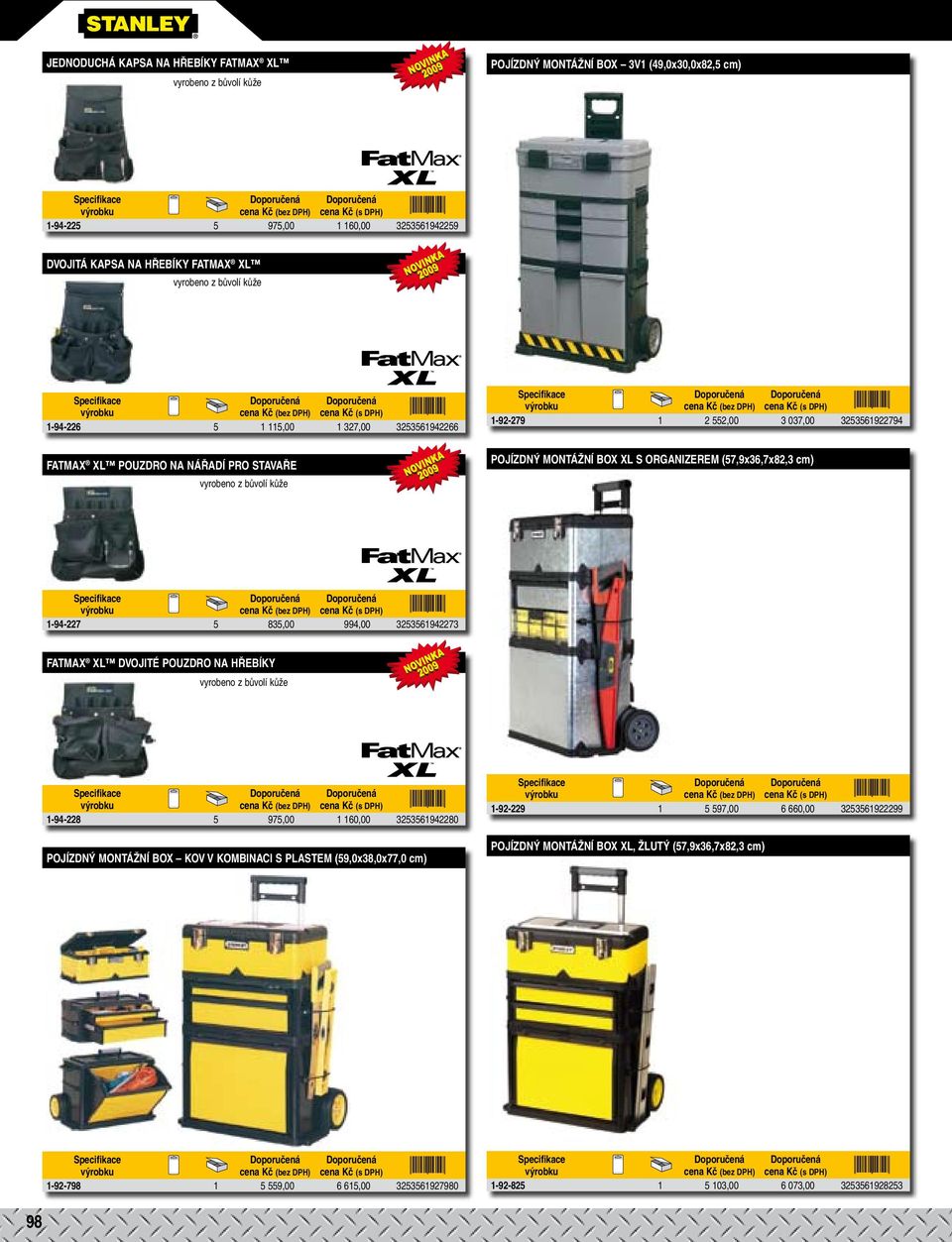 (57,9x36,7x82,3 cm) 1-94-227 5 835,00 994,00 3253561942273 FatMax XL dvojité pouzdro na hřebíky vyrobeno z bůvolí kůže 1-94-228 5 975,00 1 160,00 3253561942280 POJÍZDNÝ MONTÁŽNÍ BOX KOV V KOMBINACI S