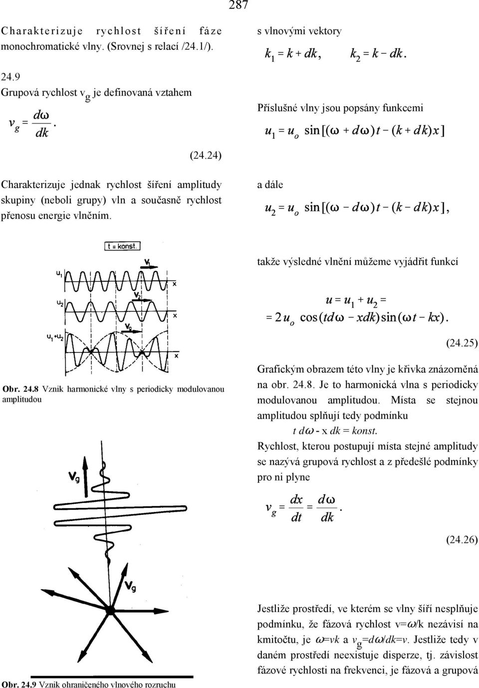 8 Vznik harmonické vlny s periodicky modulovanou amplitudou Grafickým obrazem této vlny je křivka znázorněná na obr. 24.8. Je to harmonická vlna s periodicky modulovanou amplitudou.