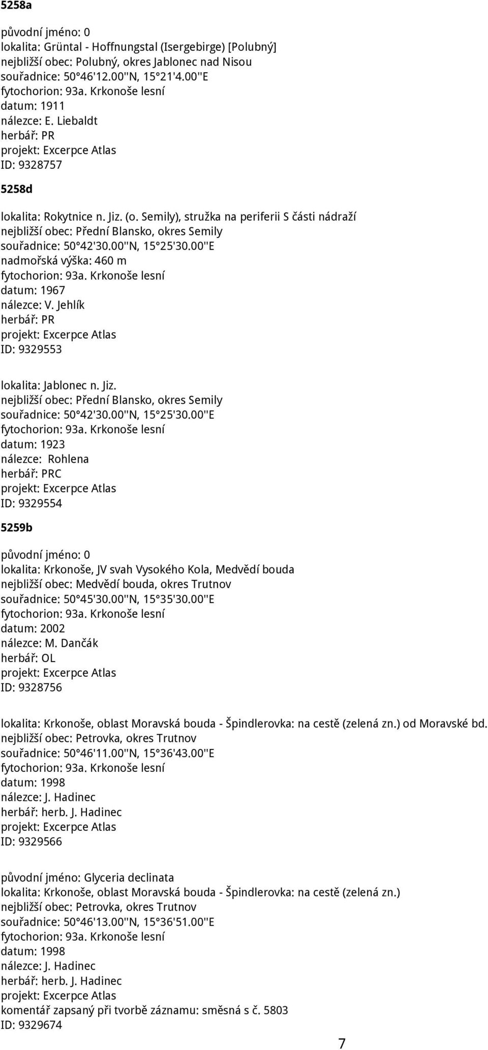 Semily), stružka na periferii S části nádraží nejbližší obec: Přední Blansko, okres Semily souřadnice: 50 42'30.00''N, 15 25'30.00''E nadmořská výška: 460 m fytochorion: 93a.