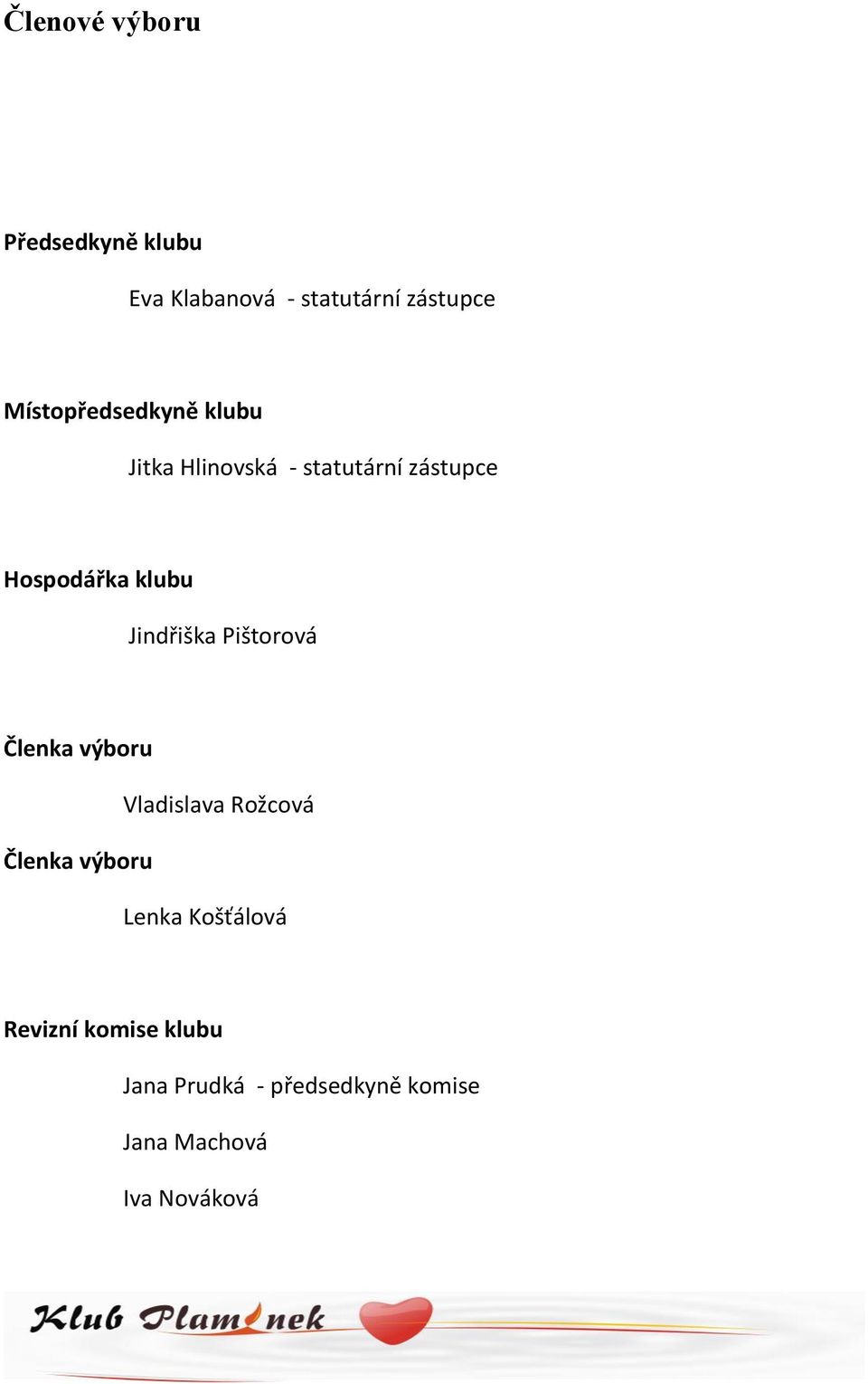 Jindřiška Pištorová Členka výboru Vladislava Rožcová Členka výboru Lenka