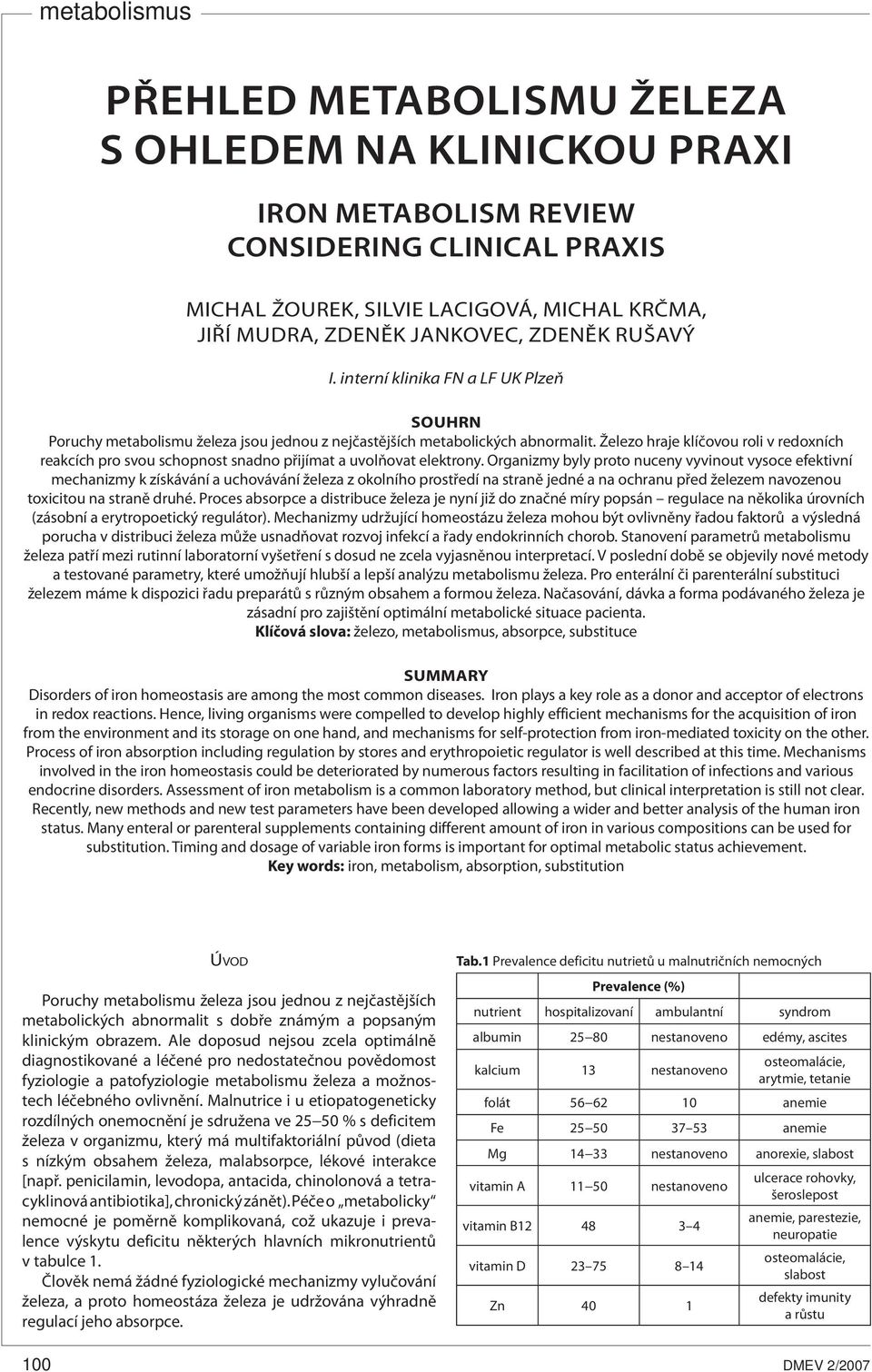 PŘEHLED METABOLISMU ŽELEZA S OHLEDEM NA KLINICKOU PRAXI - PDF Stažení zdarma
