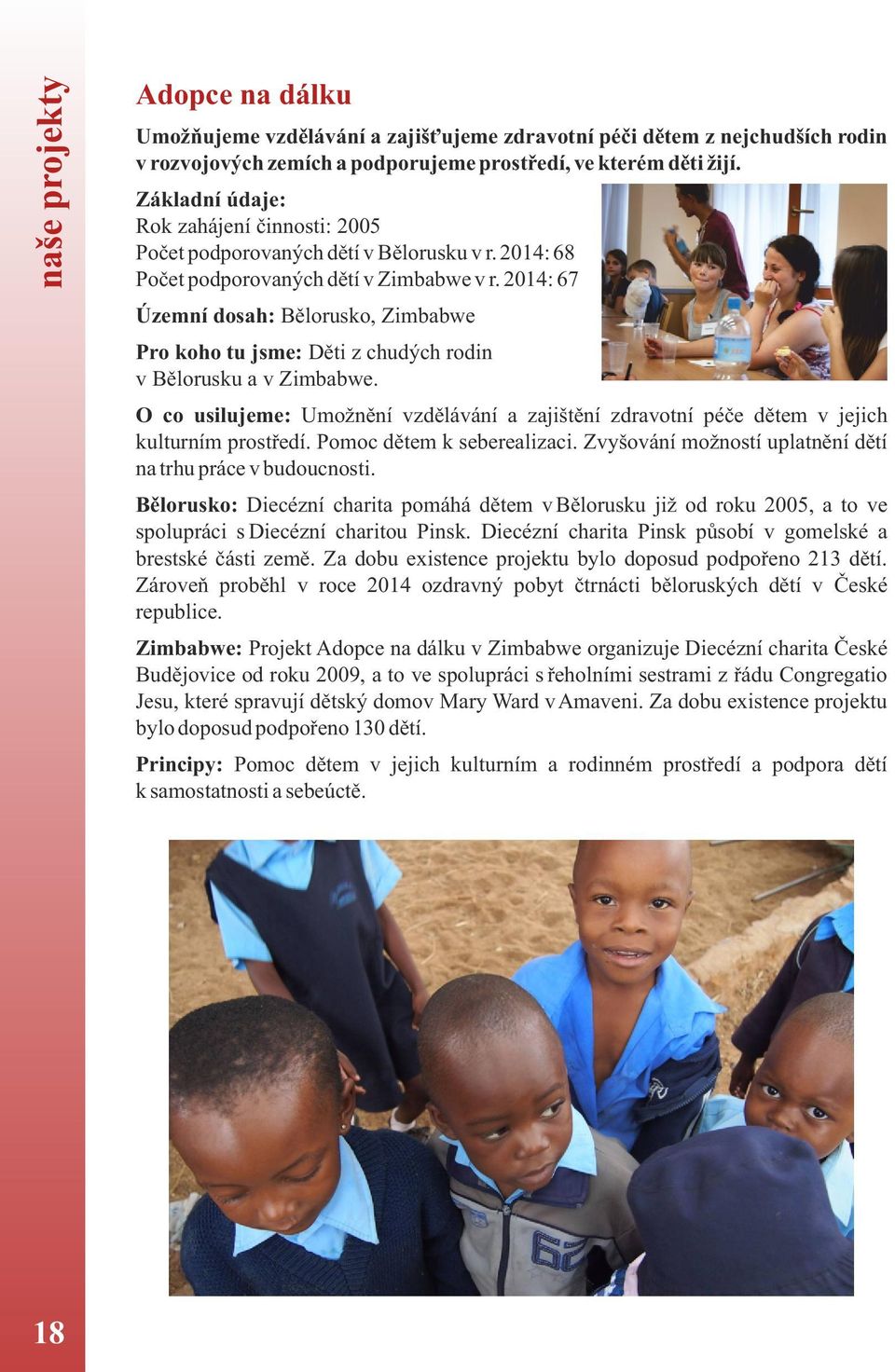 2014: 67 Územní dosah: Bělorusko, Zimbabwe Pro koho tu jsme: Děti z chudých rodin v Bělorusku a v Zimbabwe.