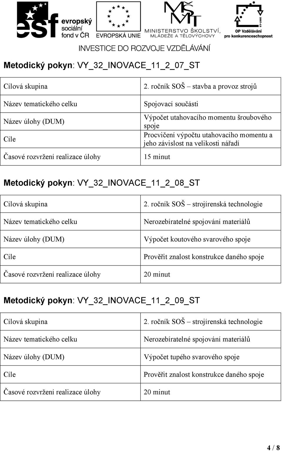 na velikosti nářadí 15 minut Metodický pokyn: VY_32_INOVACE_11_2_08_ST 2.