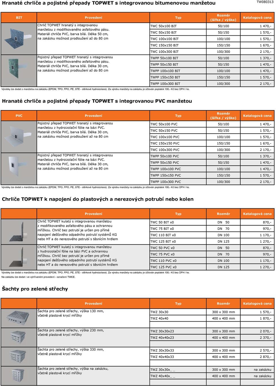 670,- Pojistný p epad TOPWET hranatý s integrovanou pásu. Materiál chrli e PVC, barva bílá.