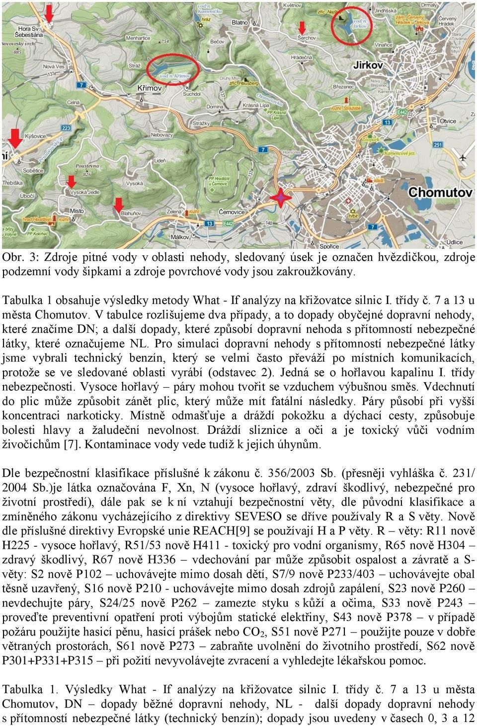 V tabulce rozlišujeme dva případy, a to dopady obyčejné dopravní nehody, které značíme DN; a další dopady, které způsobí dopravní nehoda s přítomností nebezpečné látky, které označujeme NL.