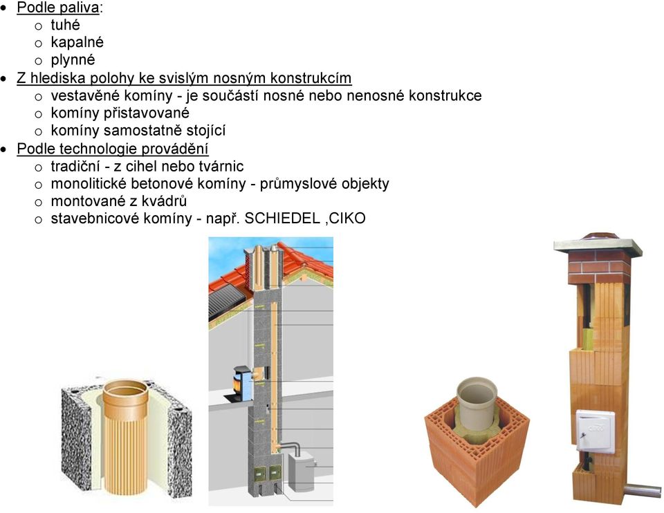 samostatně stojící Podle technologie provádění o tradiční - z cihel nebo tvárnic o monolitické