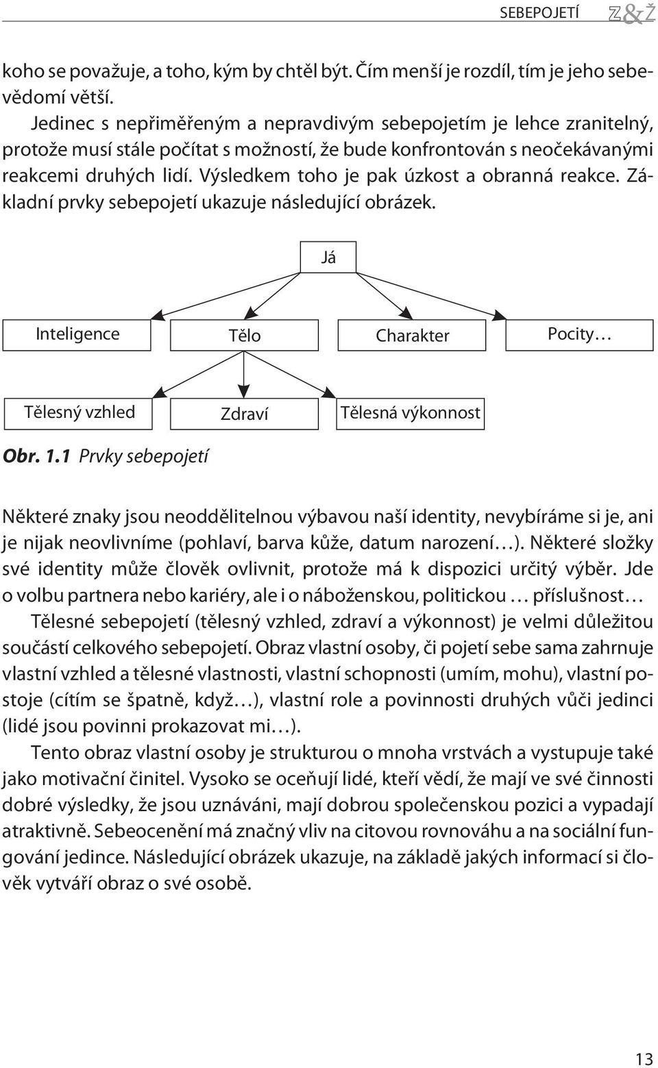 Výsledkem toho je pak úzkost a obranná reakce. Základní prvky sebepojetí ukazuje následující obrázek. Já Inteligence Tìlo Charakter Pocity Tìlesný vzhled Zdraví Tìlesná výkonnost Obr. 1.