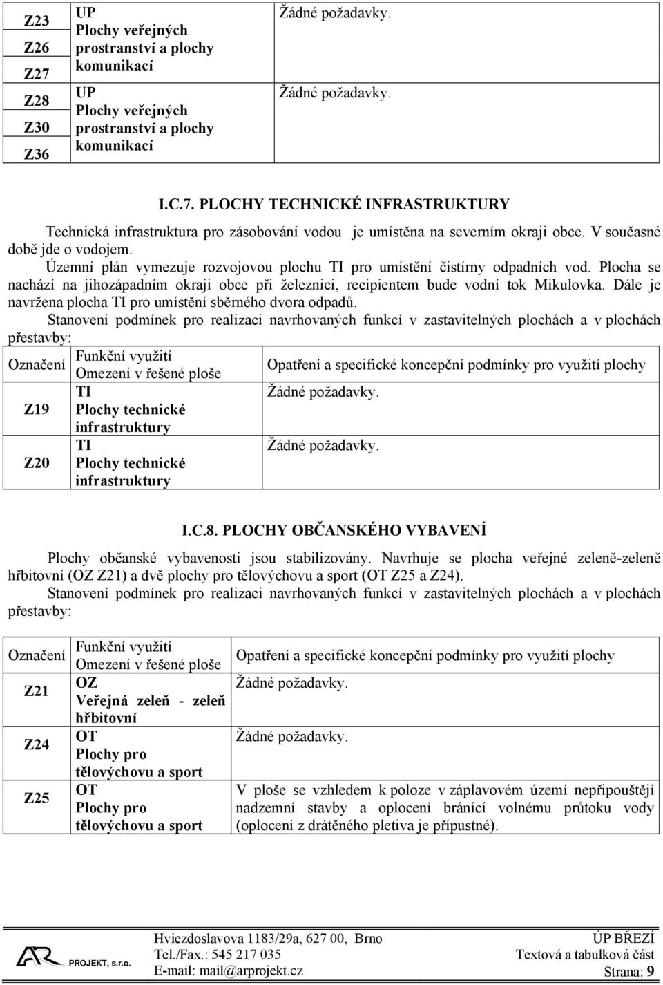 Plocha se nachází na jihozápadním okraji obce při železnici, recipientem bude vodní tok Mikulovka. Dále je navržena plocha TI pro umístění sběrného dvora odpadů.