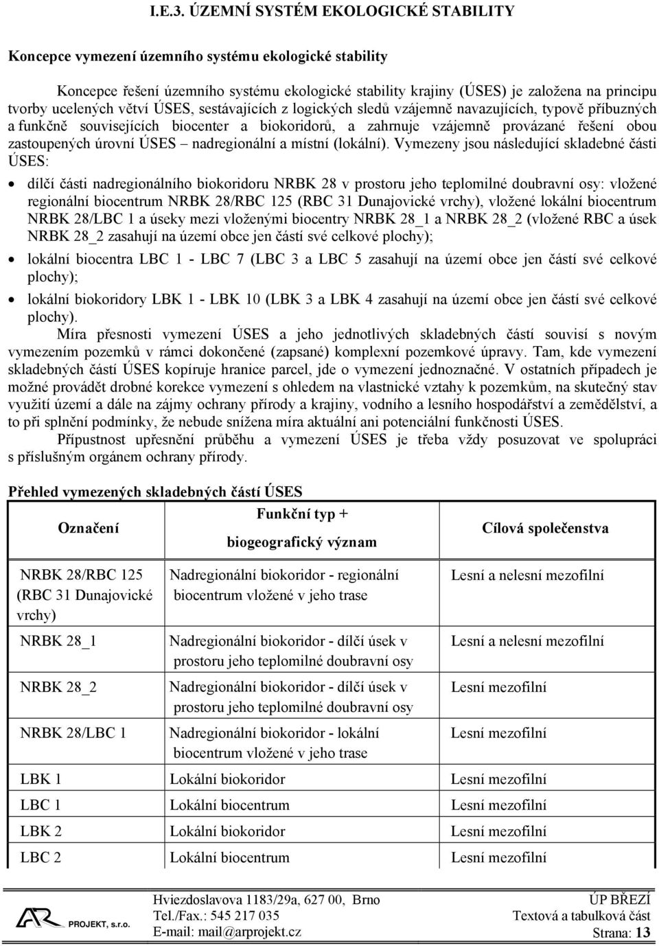 ucelených větví ÚSES, sestávajících z logických sledů vzájemně navazujících, typově příbuzných a funkčně souvisejících biocenter a biokoridorů, a zahrnuje vzájemně provázané řešení obou zastoupených