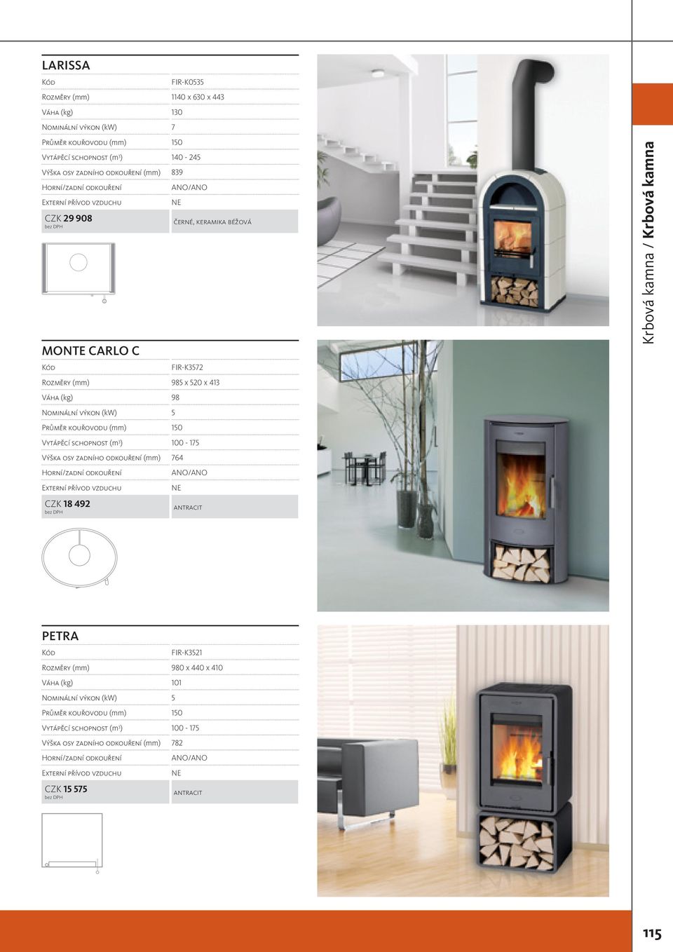 100-175 Výška osy zadního odkouření (mm) 764 CZK 18 492 Krbová kamna / Krbová kamna PETRA FIR-K3521 Rozměry (mm) 980 x 440