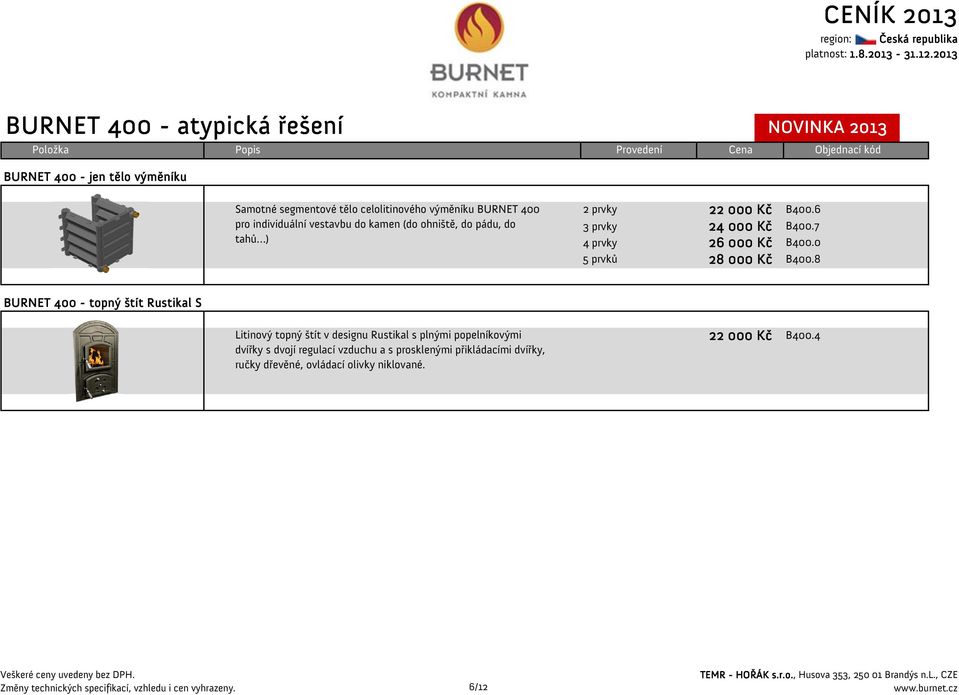 Kč B400.6 B400.7 B400.0 B400.