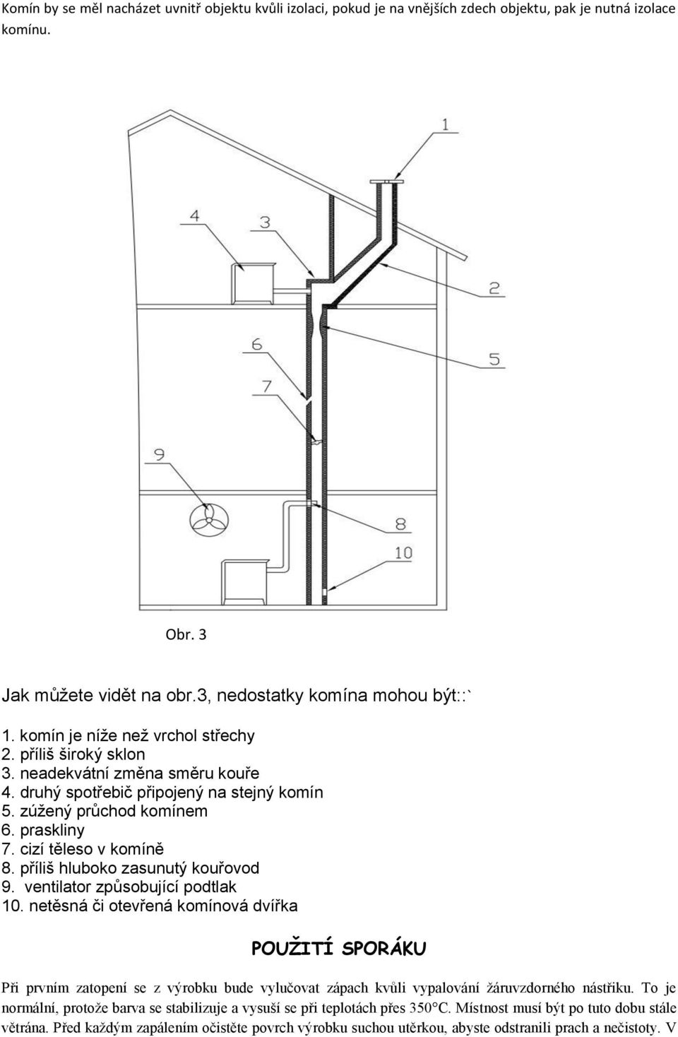 příliš hluboko zasunutý kouřovod 9. ventilator způsobující podtlak 10.