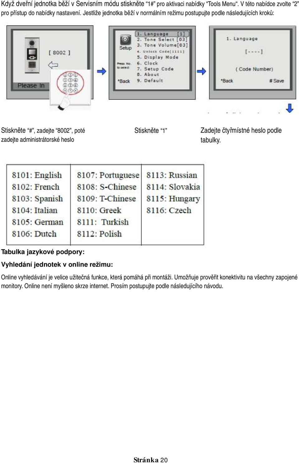 Zadejte čtyřmístné heslo podle tabulky.
