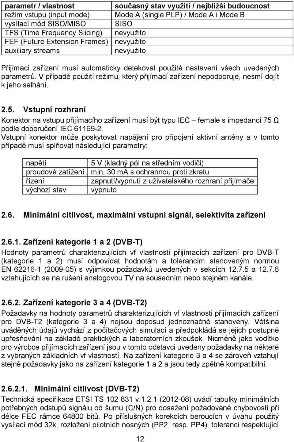 V případě použití režimu, který přijímací zařízení nepodporuje, nesmí dojít k jeho selhání. 2.5.