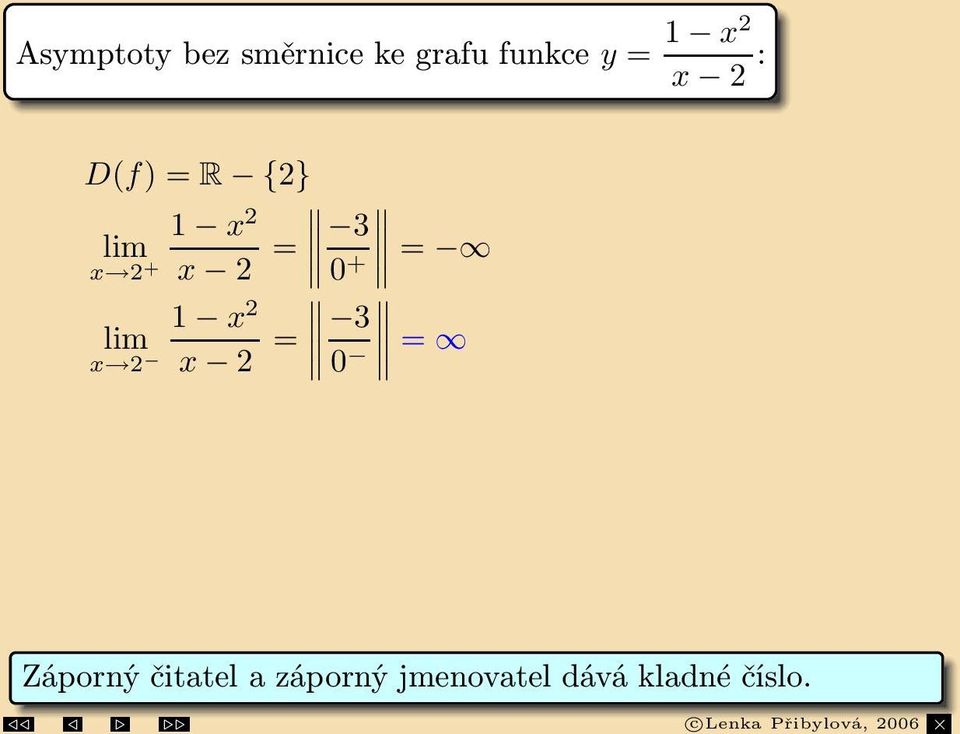 Funkcemáasymptotubezsměrniceajejípřímka x =.