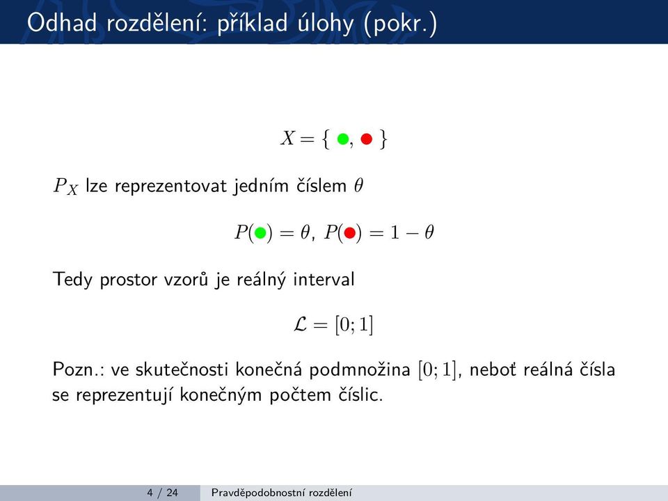 ) = 1 θ Tedy prostor vzorů je reálný interval L = [0; 1] Pozn.
