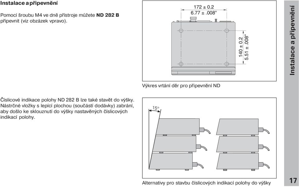 008" Instalace a připevněn Výkres vrtán děr pro připevněn ND Č slicové indikace polohy ND 282 B lze také stavět