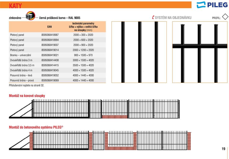 3 m 8595068414408 3000 1500 4020 Dvoukřídlá brána 3,5 m 8595068414415 3500 1500 4020 Dvoukřídlá brána 4 m 8595068419045 4000 1500 4020 Posuvná brána levá 8595068419052 4000