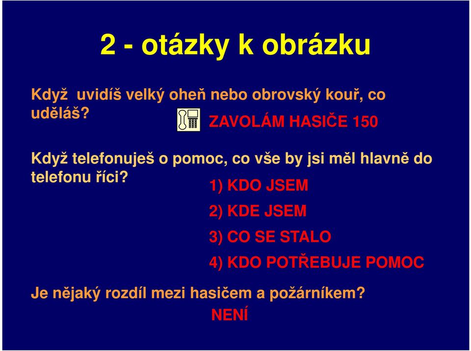 ZAVOLÁM HASIČE 150 Když telefonuješ o pomoc, co vše by jsi měl