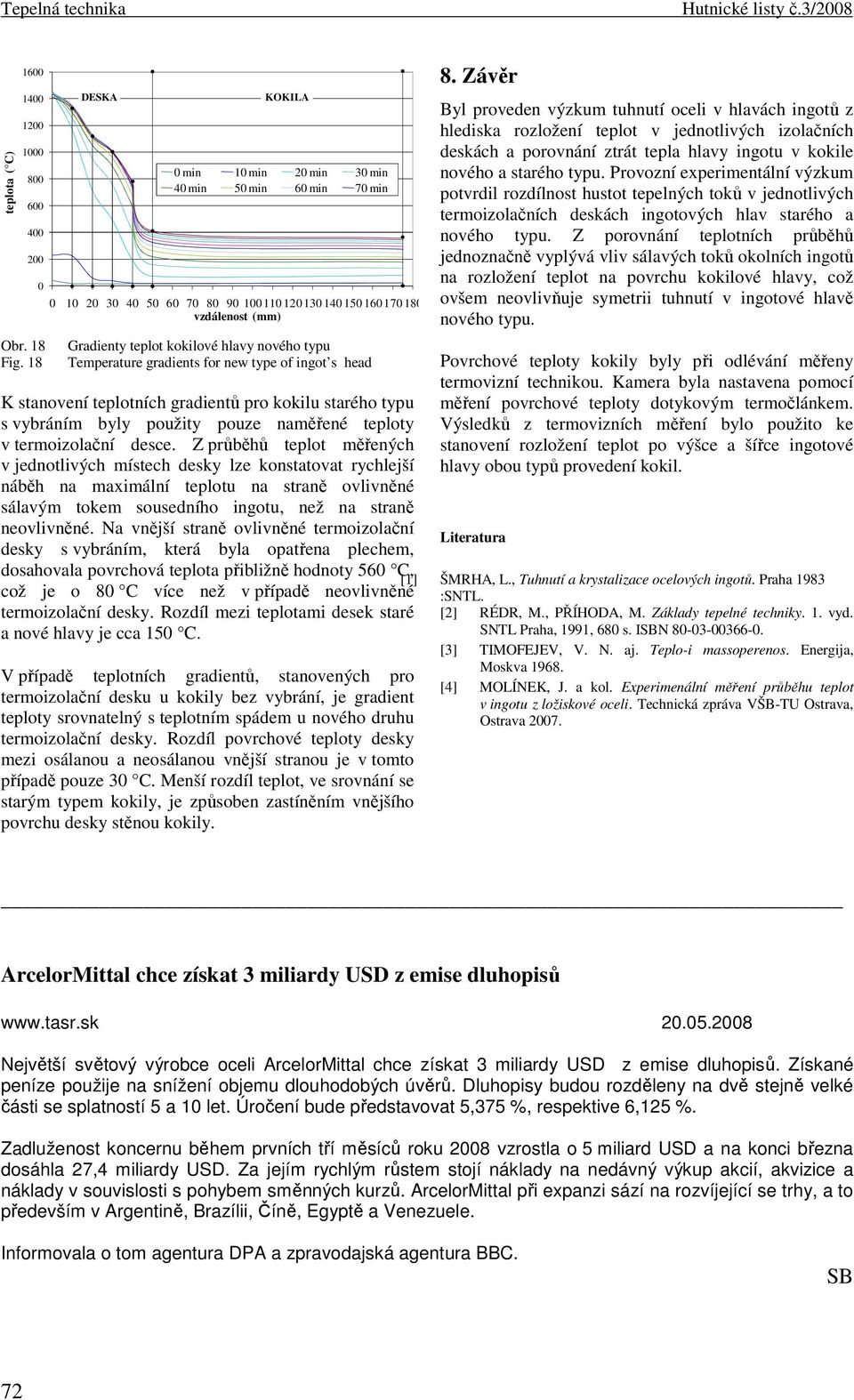 ingot s head K stanovení teplotníh gradientů pro kokilu starého typu s vybráním byly použity pouze naměřené teploty v termoizolační dese.