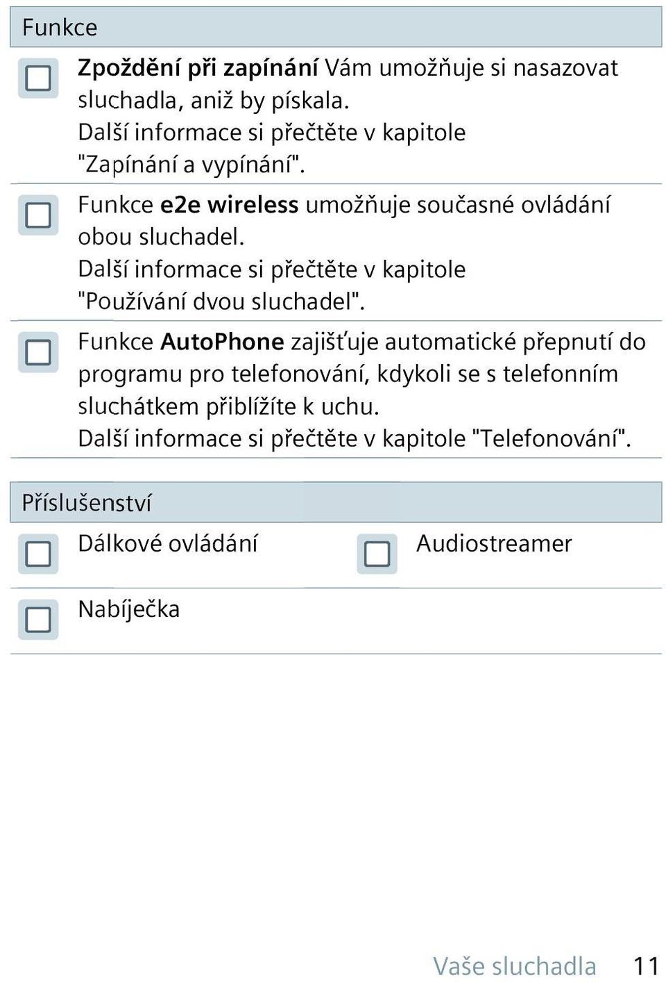 Další informace si přečtěte v kapitole "Používání dvou sluchadel".