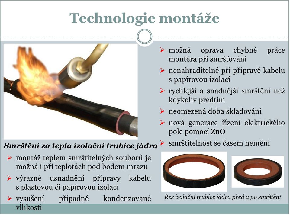 při smršťování nenahraditelné při přípravě kabelu s papírovou izolací rychlejší a snadnější smrštění než kdykoliv předtím neomezená