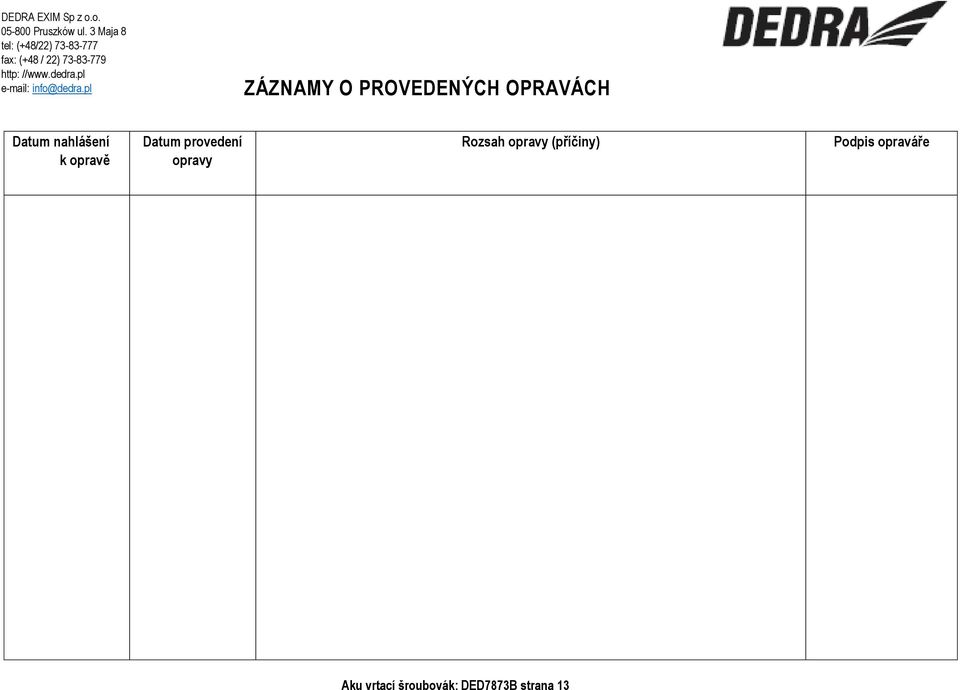 dedra.pl e-mail: info@dedra.