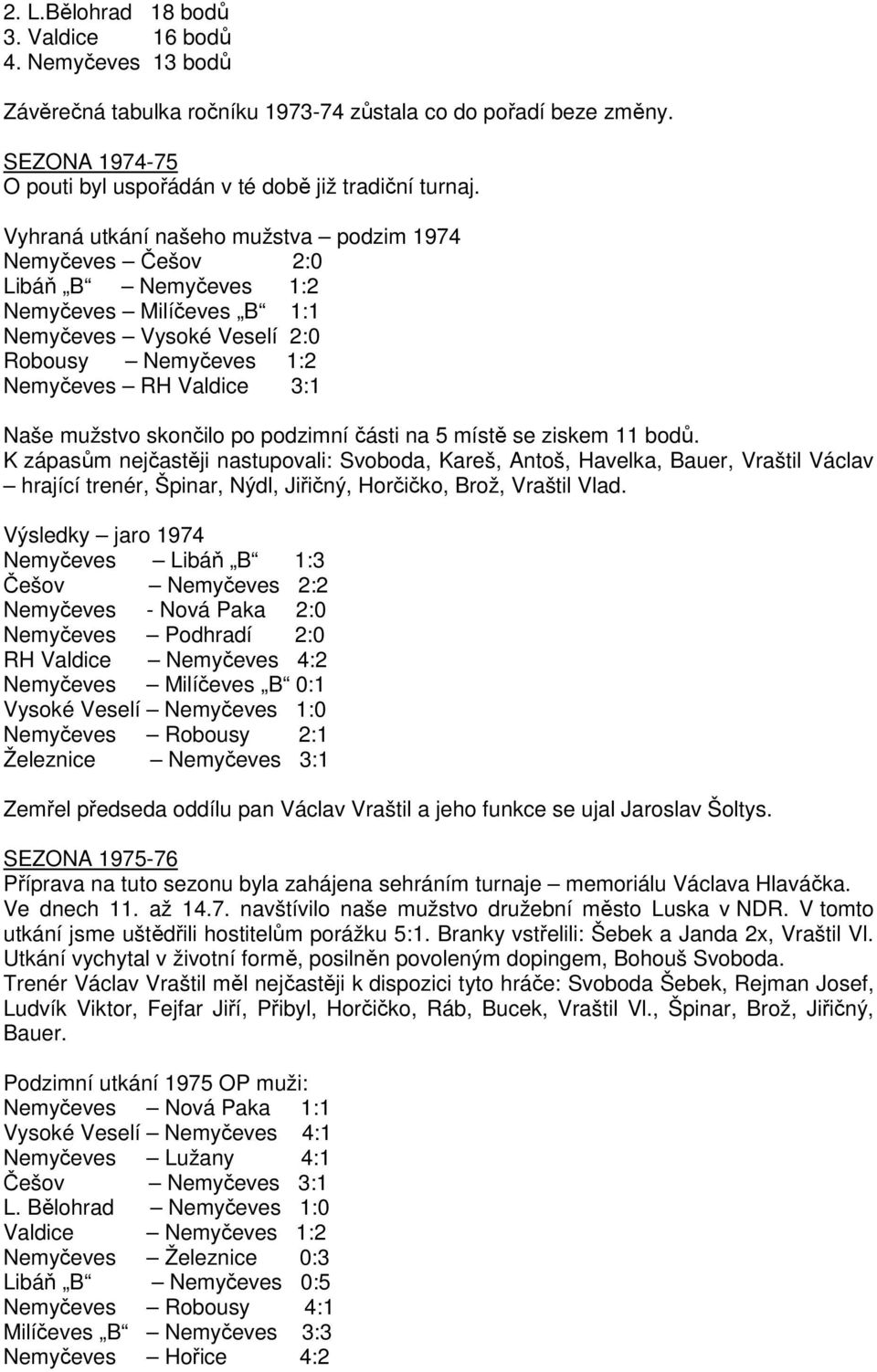 skončilo po podzimní části na 5 místě se ziskem 11 bodů.