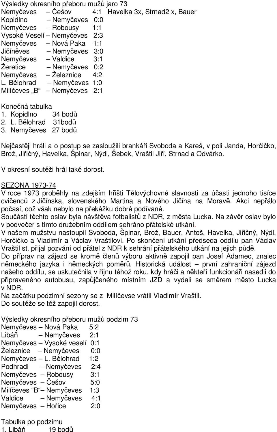Nemyčeves 27 bodů Nejčastěji hráli a o postup se zasloužili brankáři Svoboda a Kareš, v poli Janda, Horčičko, Brož, Jiřičný, Havelka, Špinar, Nýdl, Šebek, Vraštil Jiří, Strnad a Odvárko.