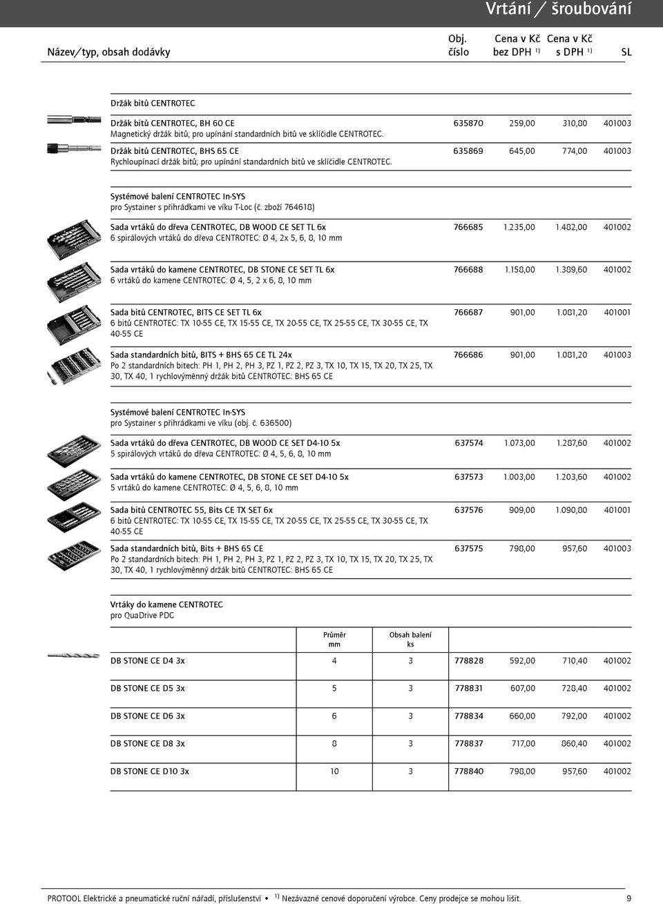 635870 259,00 310,80 401003 635869 645,00 774,00 401003 Systémové balení CENTROTEC In-SYS pro Systainer s přihrádkami ve víku T-Loc (č.