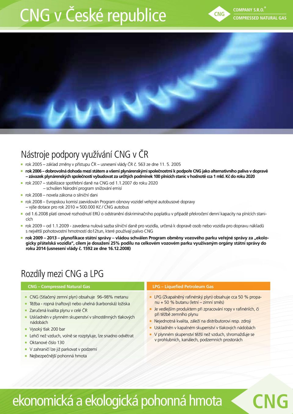 2005 rok 2006 dobrovolná dohoda mezi státem a všemi plynárenskými společnostmi k podpoře CNG jako alternativního paliva v dopravě závazek plynárenských společností vybudovat za určitých podmínek 100