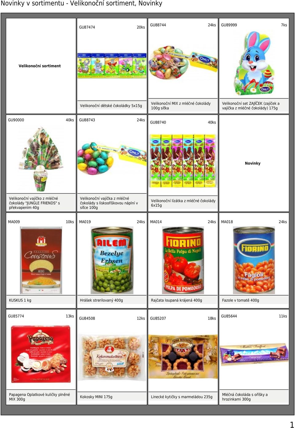 Velikonoční vajíčka z mléčné čokolády s lískooříškovou náplní v síťce 100g Velikonoční lízátka z mléčné čokolády 6x15g MA019 MA014 Hrášek strerilovaný 400g 13ks Papagena Oplatkové kuličky