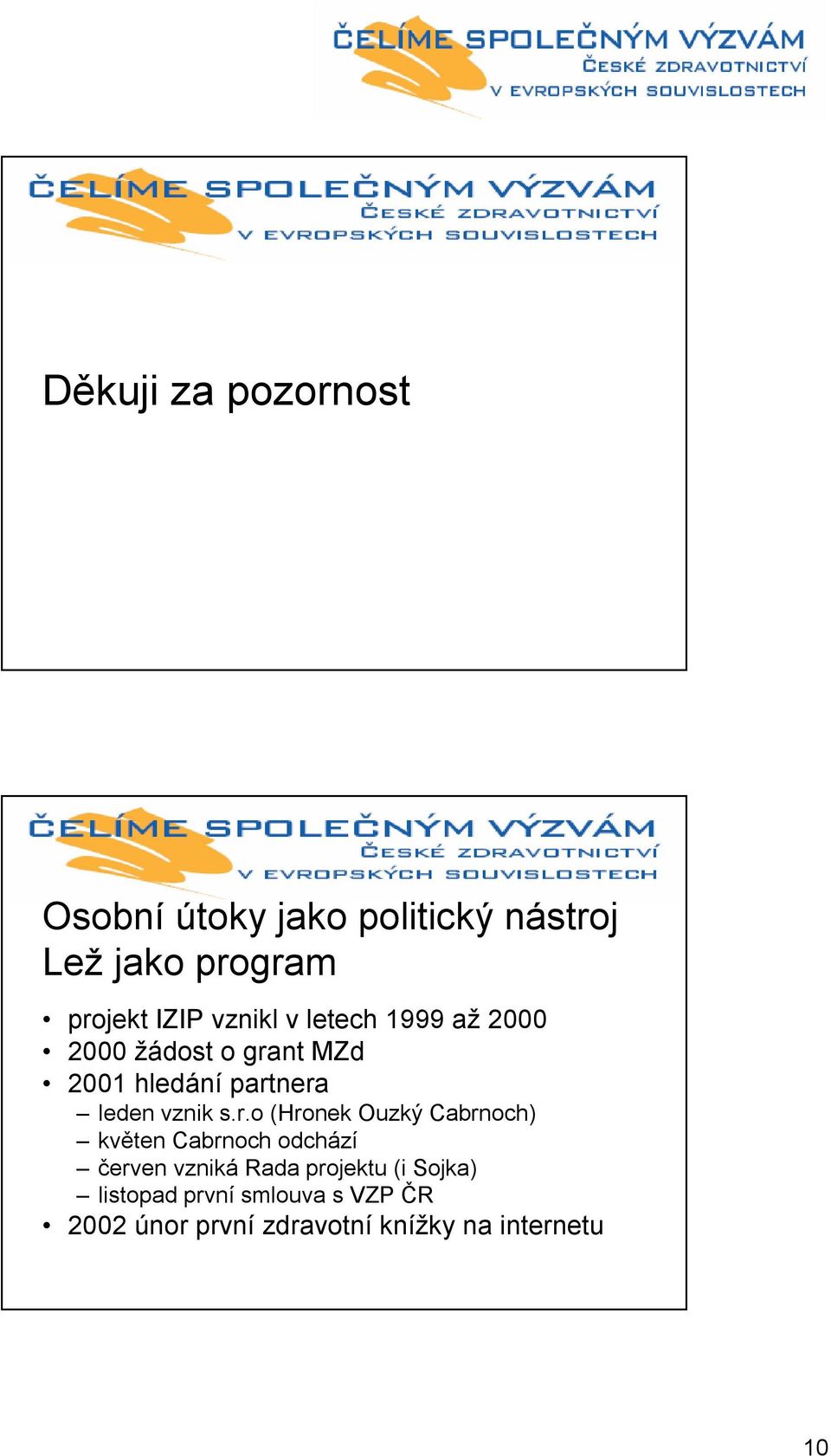 s.r.o (Hronek Ouzký Cabrnoch) květen Cabrnoch odchází červen vzniká Rada projektu (i