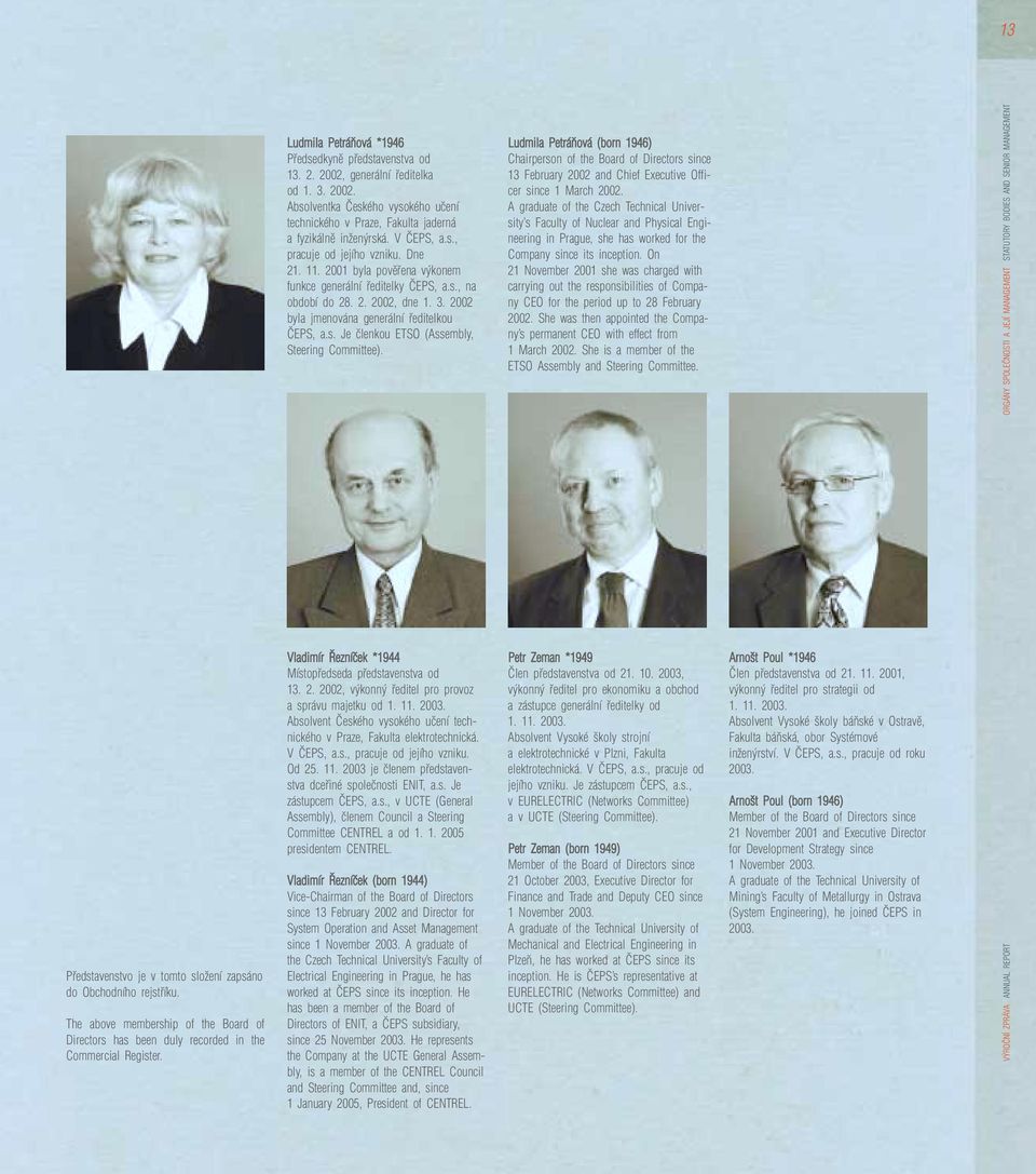 V âeps, a.s., pracuje od jejího vzniku. Dne 21. 11. 2001 byla povûfiena v konem funkce generální fieditelky âeps, a.s., na období do 28. 2. 2002, dne 1. 3.