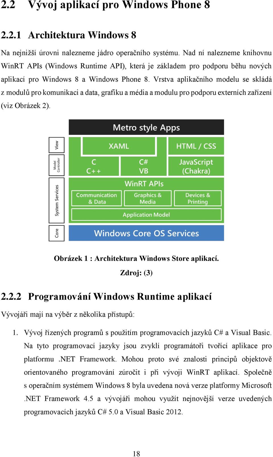 Vrstva aplikačního modelu se skládá z modulů pro komunikaci a data, grafiku a média a modulu pro podporu externích zařízení (viz Obrázek 2). Obrázek 1 : Architektura Windows Store aplikací.
