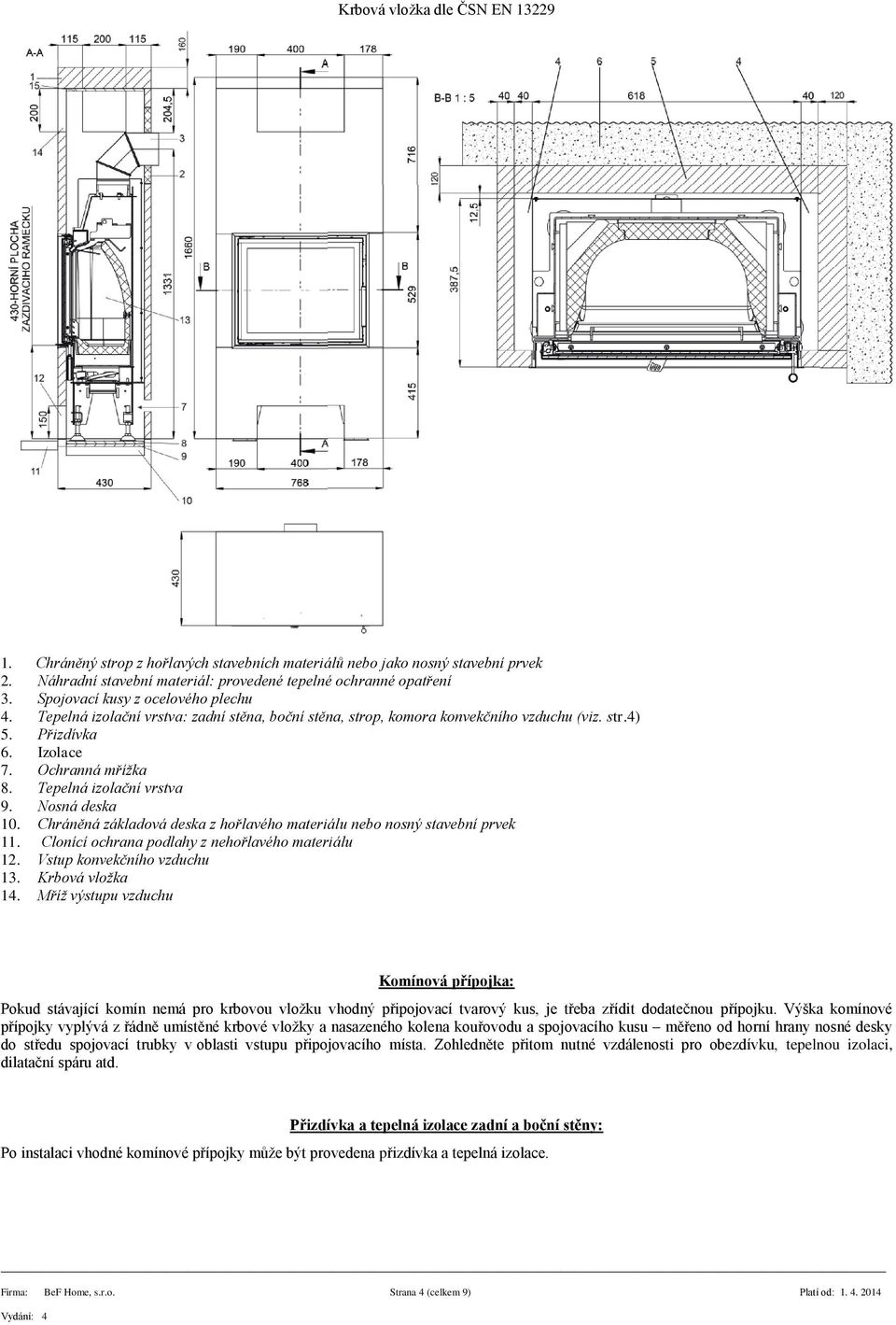 Nsná deska 10. Chráněná základvá deska z hřlavéh materiálu neb nsný stavební prvek 11. Clnící chrana pdlahy z nehřlavéh materiálu 12. Vstup knvekčníh vzduchu 13. Krbvá vlžka 14.