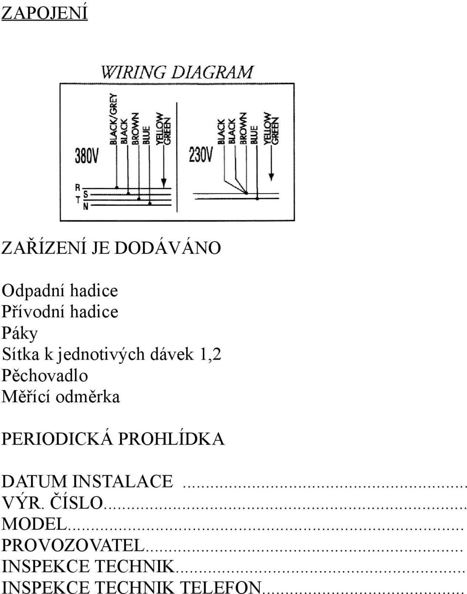 PERIODICKÁ PROHLÍDKA DATUM INSTALACE... VÝR. ČÍSLO... MODEL.