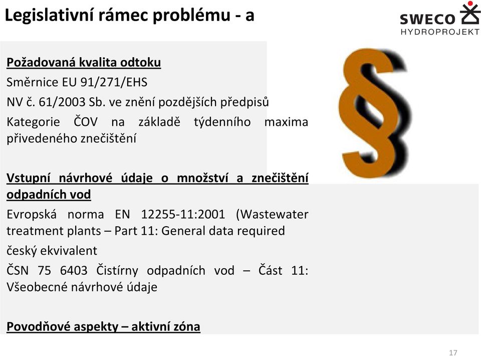 údaje o množství a znečištění odpadních vod Evropská norma EN 12255 11:2001 (Wastewater treatment plants Part 11: