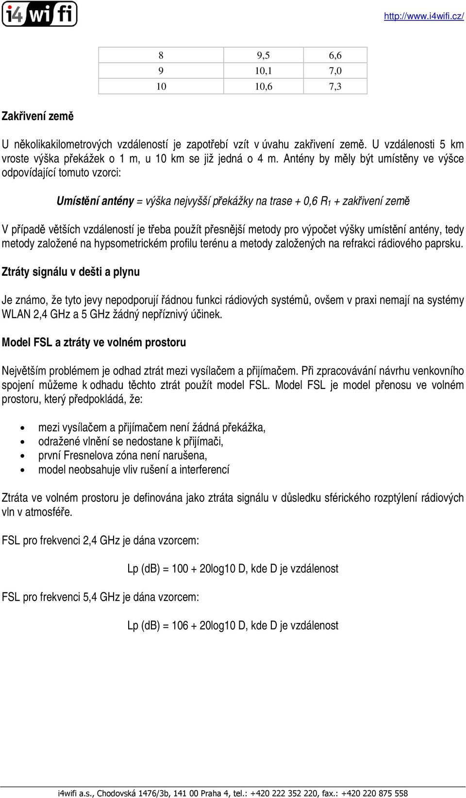 Antény by měly být umístěny ve výšce odpovídající tomuto vzorci: Umístění antény = výška nejvyšší překážky na trase + 0,6 R 1 + zakřivení země V případě větších vzdáleností je třeba použít přesnější