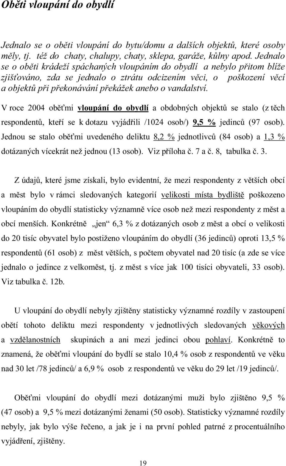 vandalství. V roce 2004 oběťmi vloupání do obydlí a obdobných objektů se stalo (z těch, kteří se k dotazu vyjádřili /1024 osob/) 9,5 % jedinců (97 osob).