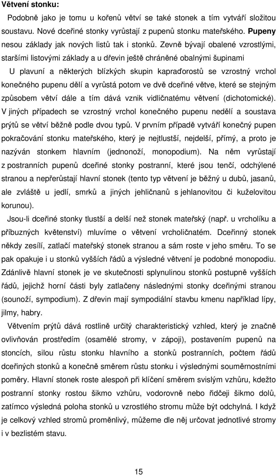 Zevně bývají obalené vzrostlými, staršími listovými základy a u dřevin ještě chráněné obalnými šupinami U plavuní a některých blízkých skupin kapraďorostů se vzrostný vrchol konečného pupenu dělí a