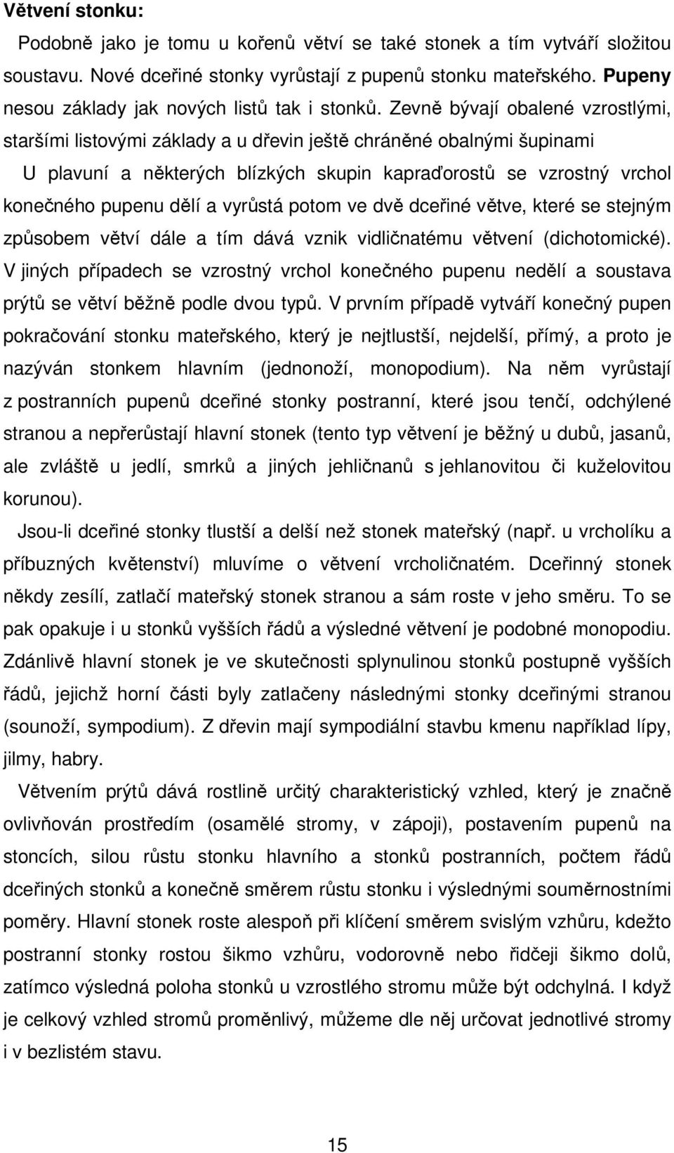 Zevně bývají obalené vzrostlými, staršími listovými základy a u dřevin ještě chráněné obalnými šupinami U plavuní a některých blízkých skupin kapraďorostů se vzrostný vrchol konečného pupenu dělí a