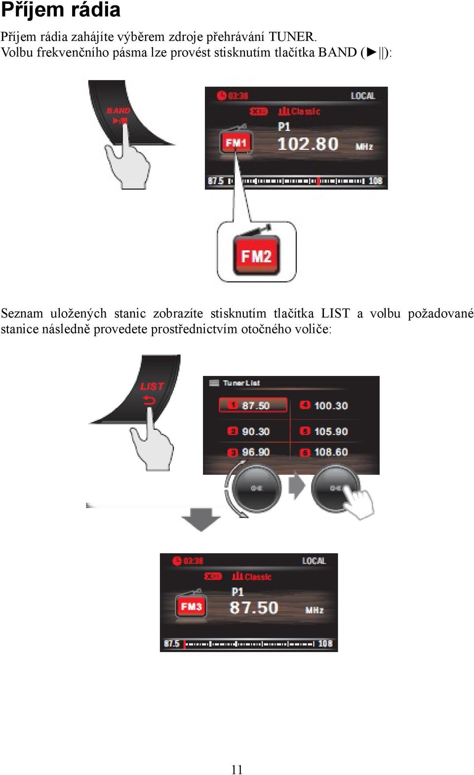 Seznam uložených stanic zobrazíte stisknutím tlačítka LIST a volbu