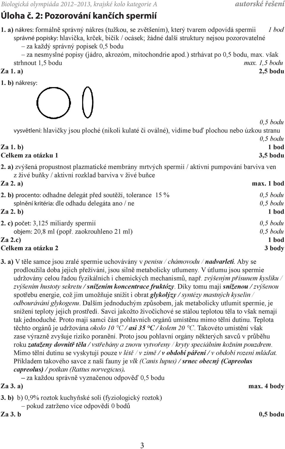 popisek za nesmyslné popisy (jádro, akrozóm, mitochondrie apod.) strhávat po, max. však strhnout 1,5 bodu max. 1,5 bodu Za 1. a) 2,5 bodu 1.