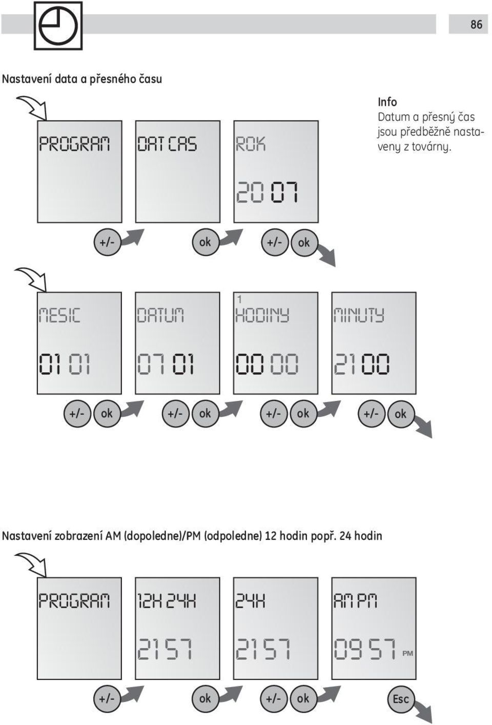 MESIC DATUM 1 HODINY MINUTY O1 O1 O7 O1 00 00 21 00 Nastavení