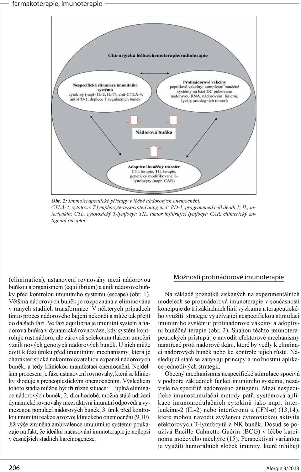 (elimination), ustanovení rovnováhy mezi nádorovou buňkou a organismem (equilibrium) a únik nádorové buňky před kontrolou imunitního systému (escape) (obr. 1).
