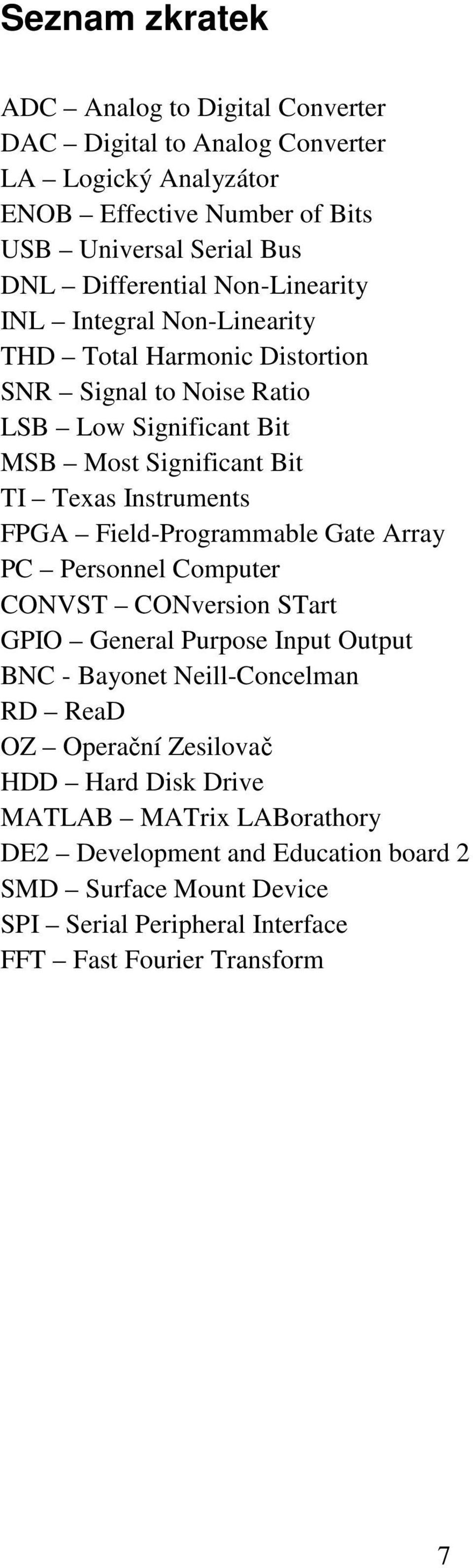 Instruments FPGA Field-Programmable Gate Array PC Personnel Computer CONVST CONversion STart GPIO General Purpose Input Output BNC - Bayonet Neill-Concelman RD ReaD OZ