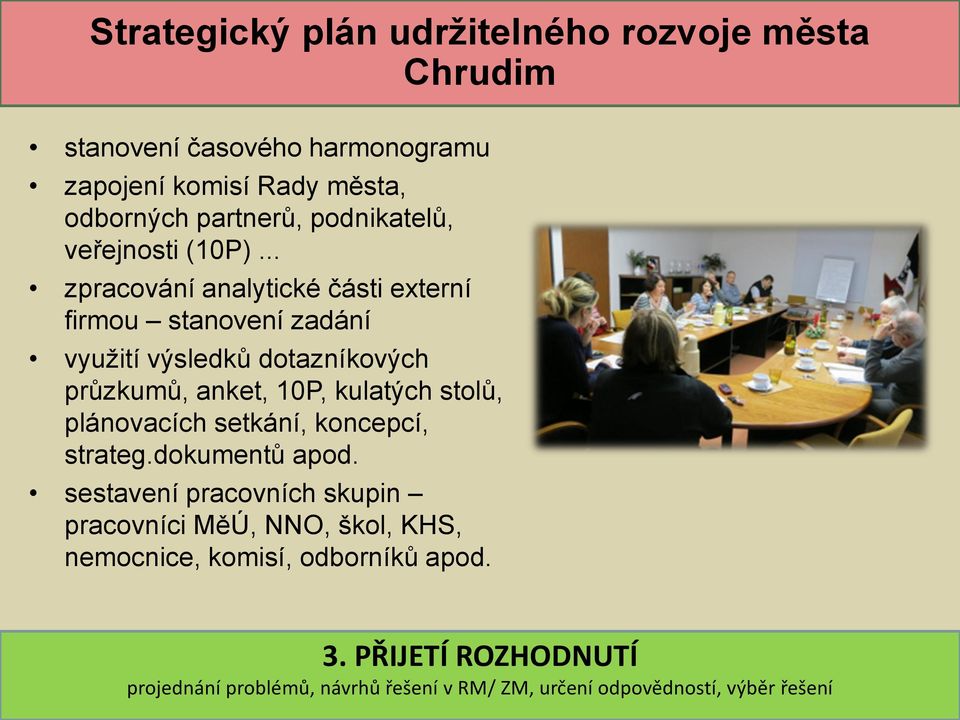 .. zpracování analytické části externí firmou stanovení zadání využití výsledků dotazníkových průzkumů, anket, 10P, kulatých stolů,