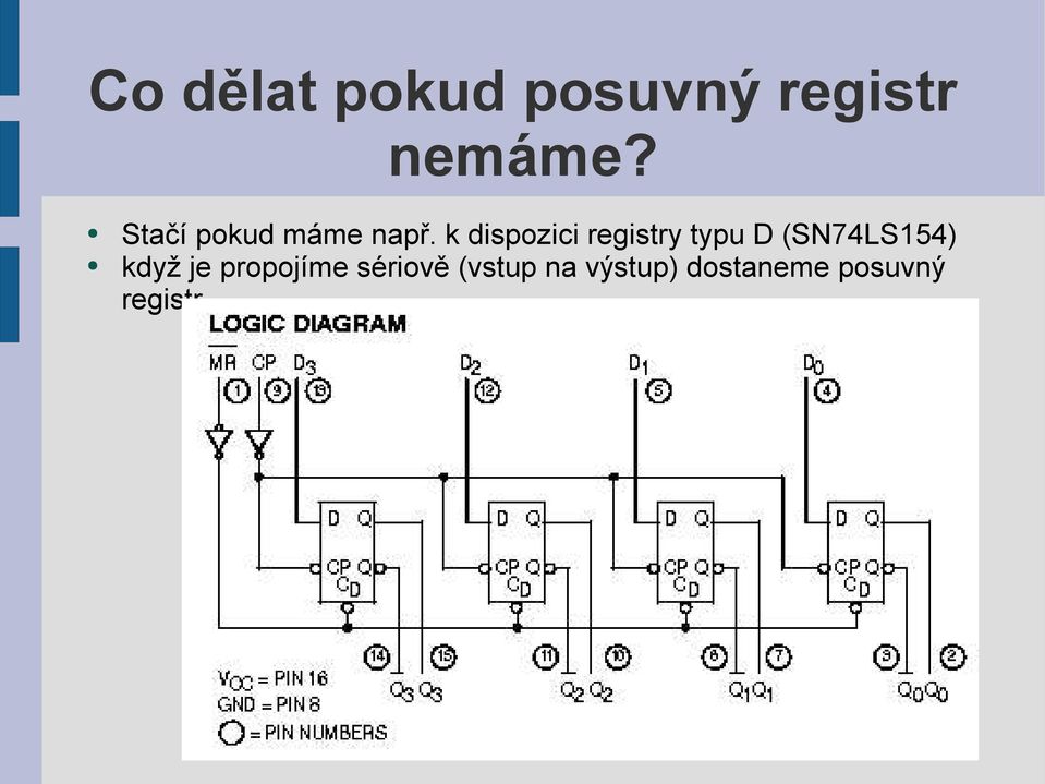 k dispozici registry typu D (SN74LS154)